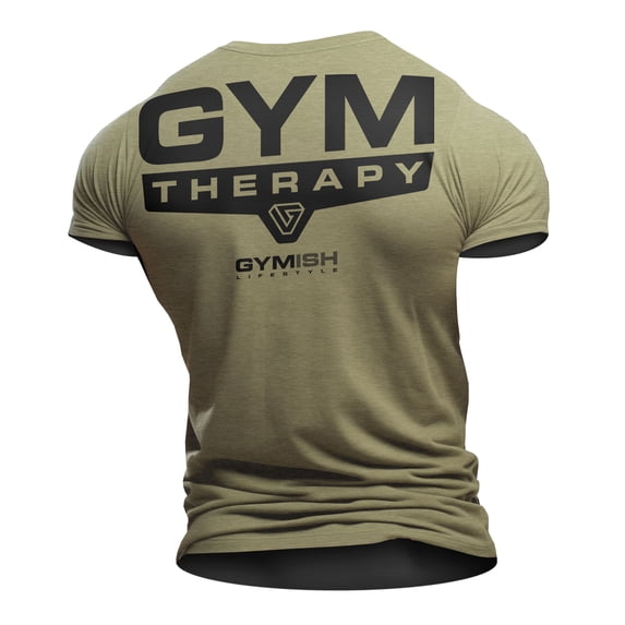 Gymish Gym Therapy Workout T-Shirt for Men – Funny Gym Shirt, Men's Workout Clothes, Athletic Gym Wear, Military Green, Small