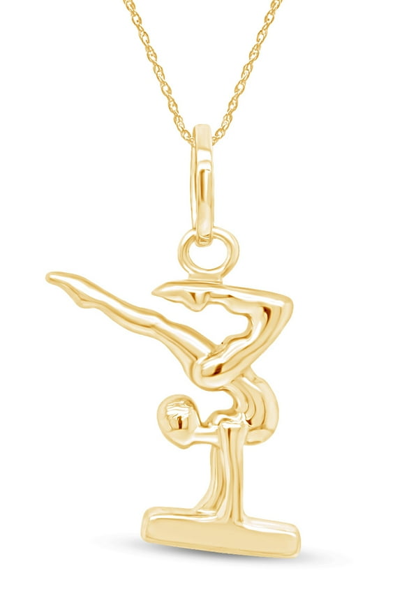Gymnast Charm Pendant Necklace In 14k Yellow Gold Over Sterling Silver