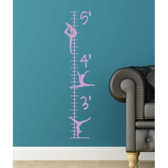 Gymnast Growth Chart Vinyl Wall Art for Kids - Girls Growth Chart Decal Sticker for Wall - Height Ruler Wall Sticker for Girls Bedroom Decoration - Growth Chart for Wall Nursery Decor, Lilac