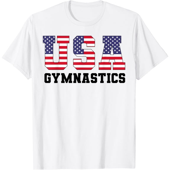 Gymnast Gymnastics USA American Flag 4th of July Girls Boys T-ShirtMen and women, White T-shirt, size: Extra large S-173XL