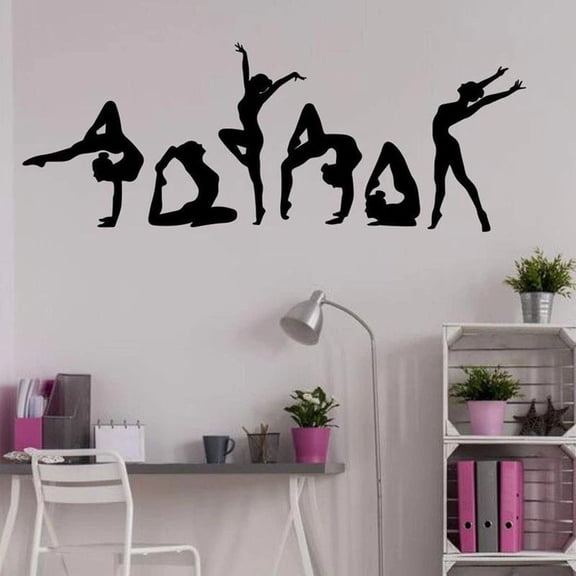 Gymnast Wall Decal Balance Floor Exercise Yoga Pose Silhouette Teen Girls Bedroom Gym Interior Decor Vinyl Window Stickers 42x109cm