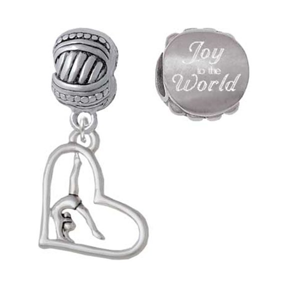 Gymnast in Heart Joy to the World Charm Beads (Set of 2)