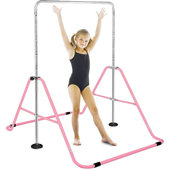 Gymnastic Bar, Pink Foldable Adjustable Kids Gymnastics Parallel Bar for Fun and Fitness, Safe Gymnastics Training Bar for Kids and Teenagers Weight Limit 120 lbs