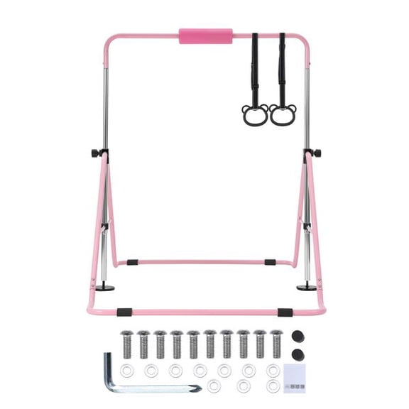 Gymnastic Bars for Kids, 140 lbs Capacity Folding Training Kip Bar, Adjustable Height Gymnastic Horizontal Bar for Home, Training Equipment for Indoor and Outdoor, Easy to Assemble, Pink