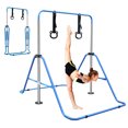 thumbnail image 1 of Gymnastic Bars for Kids with Adjustable Height and Triangular Structure, Folding Gymnastic Training Monkey Bar with Rubber Rings and Round Pedestals for Home, Blue, 1 of 9
