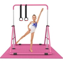 Gymnastic Bars for Kids with Mat, Adjustable Height Folding Gymnastic Training Kip Bar, Junior Expandable Horizontal Monkey Bar for Home