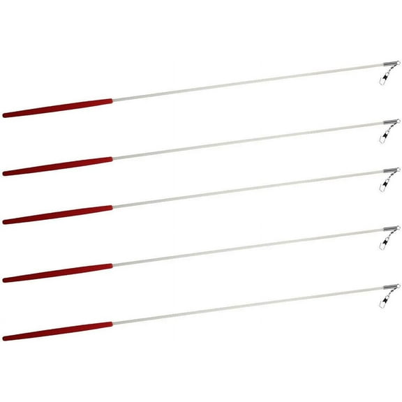 Gymnastic Batons Ribbon Sticks 19 Inch White Rod Red Handle 5 Pack - No Ribbons