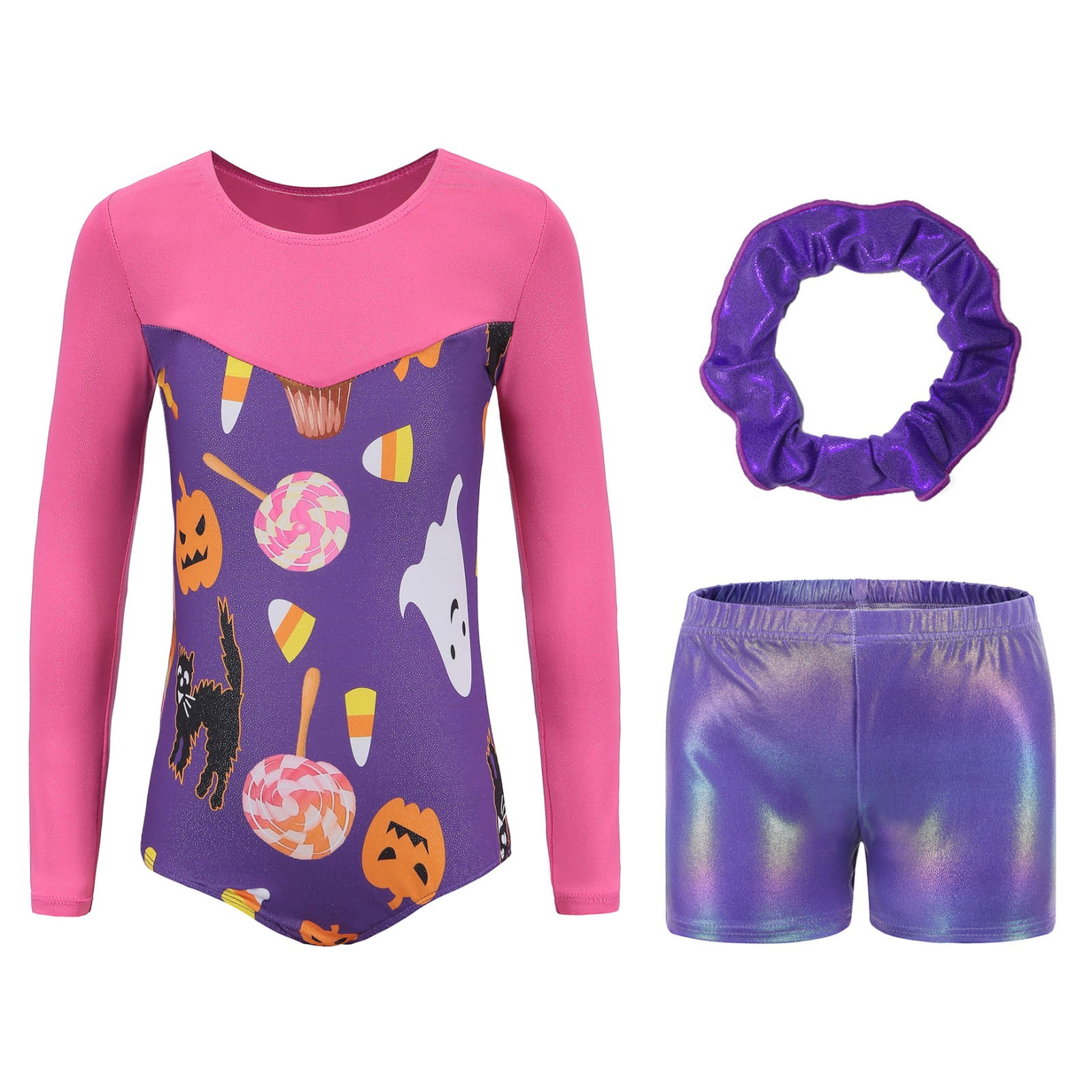 Gymnastic Leotards for Girls Long Sleeve Halloween Pumpkin One-Piece