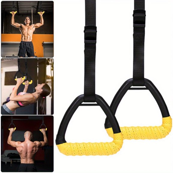 Gymnastic Rings with Adjustable Straps, Heavy Duty 500lbs Nylon Fitness Gym Rings, Quick Release Metal Buckle System, Textured Anti Slip Ergonomic Handle, for Home Workout Strength and Pull Ups Rows