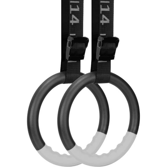 Gymnastic Rings with 15 FT Adjustable Straps Non-Slip Gymnastics Rings Pull Up Workout Rings for Home Gym Exercise, Training Grey
