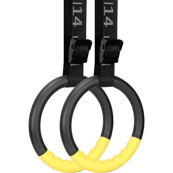 Gymnastic Rings with 15 FT Adjustable Straps Non-Slip Gymnastics Rings Pull Up Workout Rings for Home Gym Exercise, Training yellow