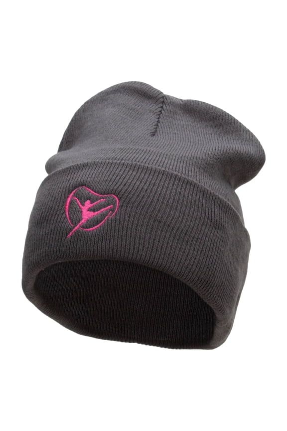 Gymnastic With Ribbon Embroidered 12 inch Acrylic Cuffed Long Beanie - Charcoal OSFM