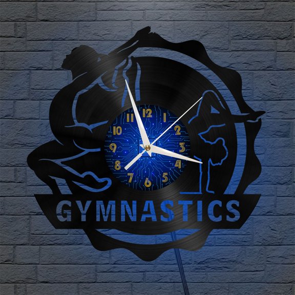 Gymnastics 12 Inch Vinyl Record Wall Clock - Silent, Creative, and Unique Clock for Living Room, Entryway, or Bedroom Decor - Perfect Gift Idea(12 inchs B with LED)