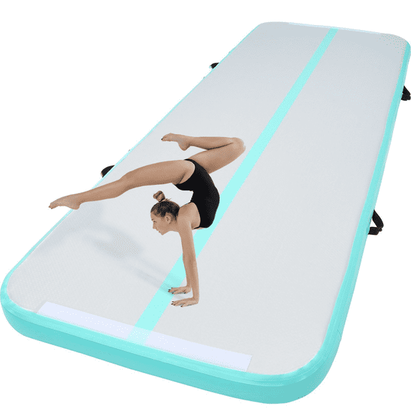 Gymnastics Air Mat, 4 Inch Thick Inflatable Tumbling Mat, Electric Pump Included, 10 ft Mint Green - Home Gym, Yoga, Cheerleading, Training