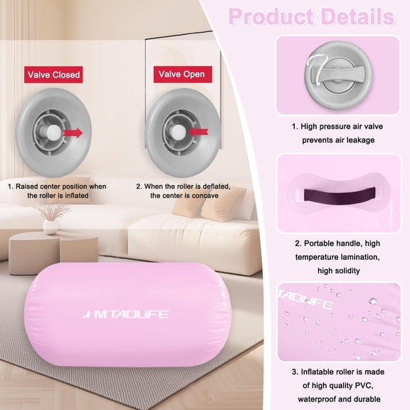 Gymnastics Air Roller Air Barrel, Inflatable Tumble Roller Mat, Air Roller Gymnastics Barrel Kids Back Somersault Backbend Trainer for Yoga Training Cheerleading Home Use