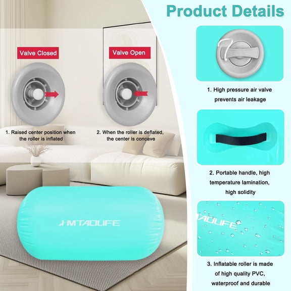 Gymnastics Air Roller Air Barrel, Inflatable Tumble Roller Mat, Air Roller Gymnastics Barrel Kids Back Somersault Backbend Trainer for Yoga Training Cheerleading Home Use