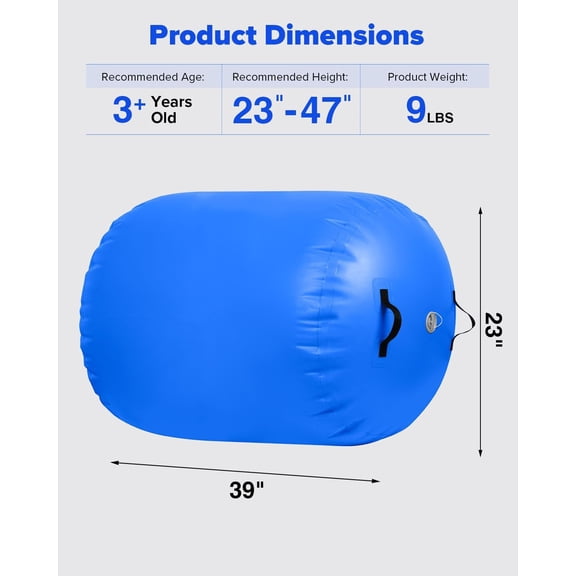 Gymnastics Air Roller Air Barrel Inflatable Tumbling Mat Tumble Air Spot - Gymnastics Training Springboard - Round Inflatable Springboard with Pump for Yoga Training Cheerleading Home Use