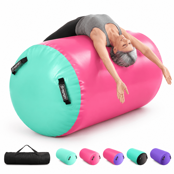 Gymnastics Air Roller, Inflatable for Yoga Cheerleading, nopump Pink Mint, 47.24×29.5inch