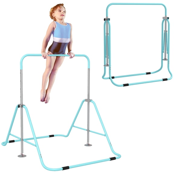 Gymnastics Bar, Adjustable Height Steel Training Bar with Foldable Design, Green, 34.8-50.6 in