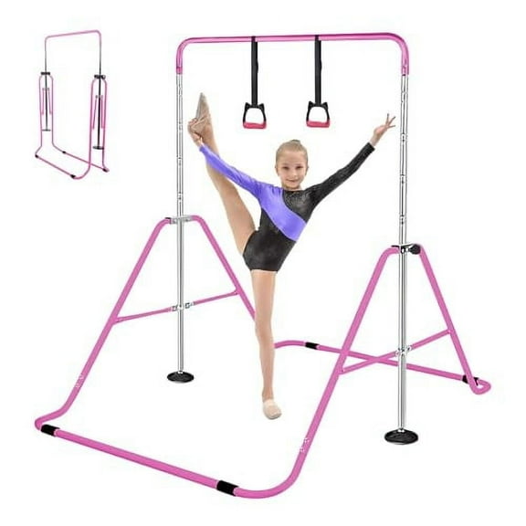 Gymnastics Bar for Kids, Folding Junior Training Kip Bar with Adjustable Height, Home Expandable Horizontal Gymnastic Monkey Bars Equipment for Child, Girls, Boys