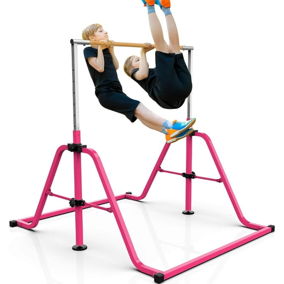 Gymnastics Bar for Home -Height Adjustable 3' to 5' Foldable Gymnastic Bar for Kids Ages 3-15, Ideal for Indoor and Home Training Bar