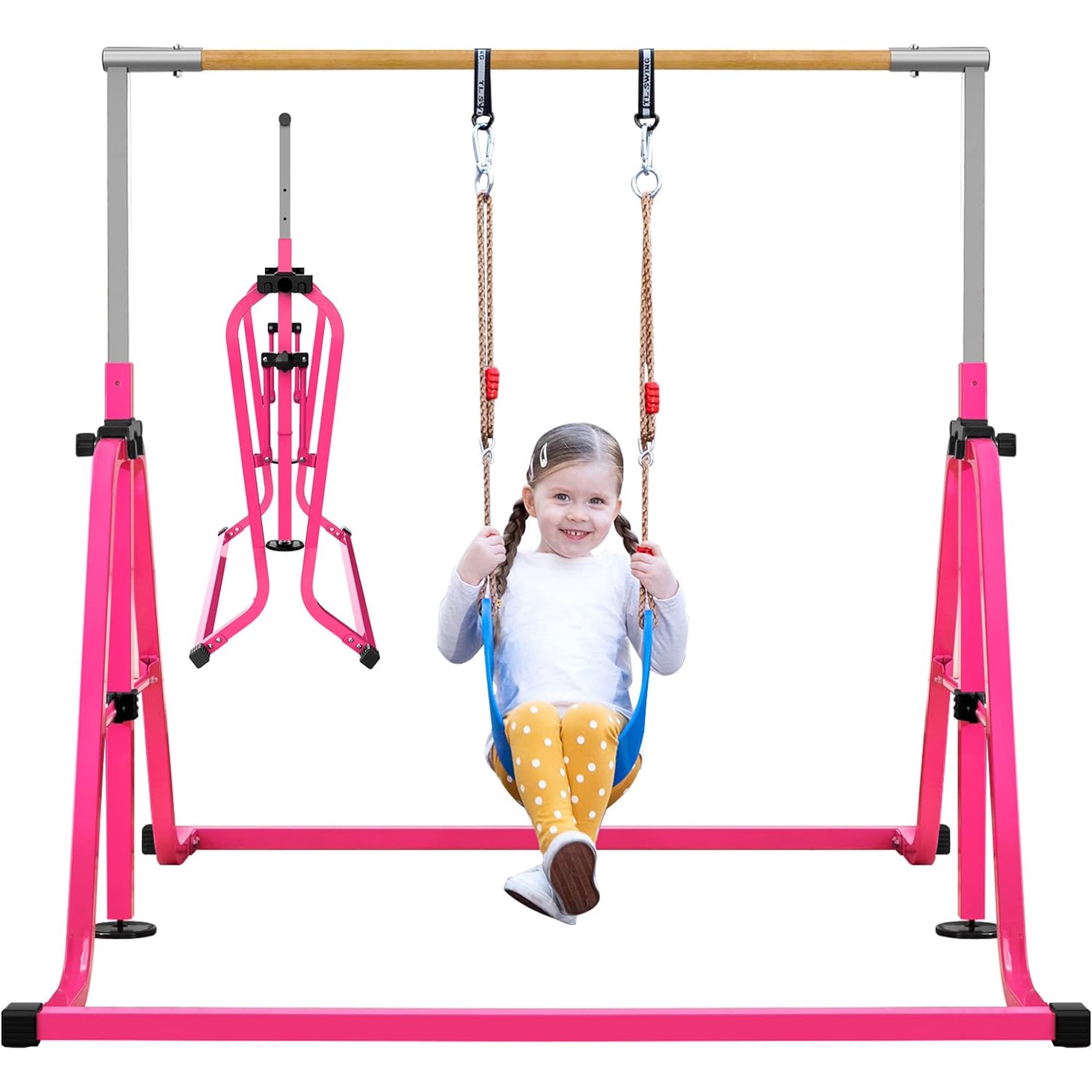 BEEYEO Adjustable Height Gymnastics Bar For Kids - Foldable Kip Bar For Home Training, Up To 140 Lbs