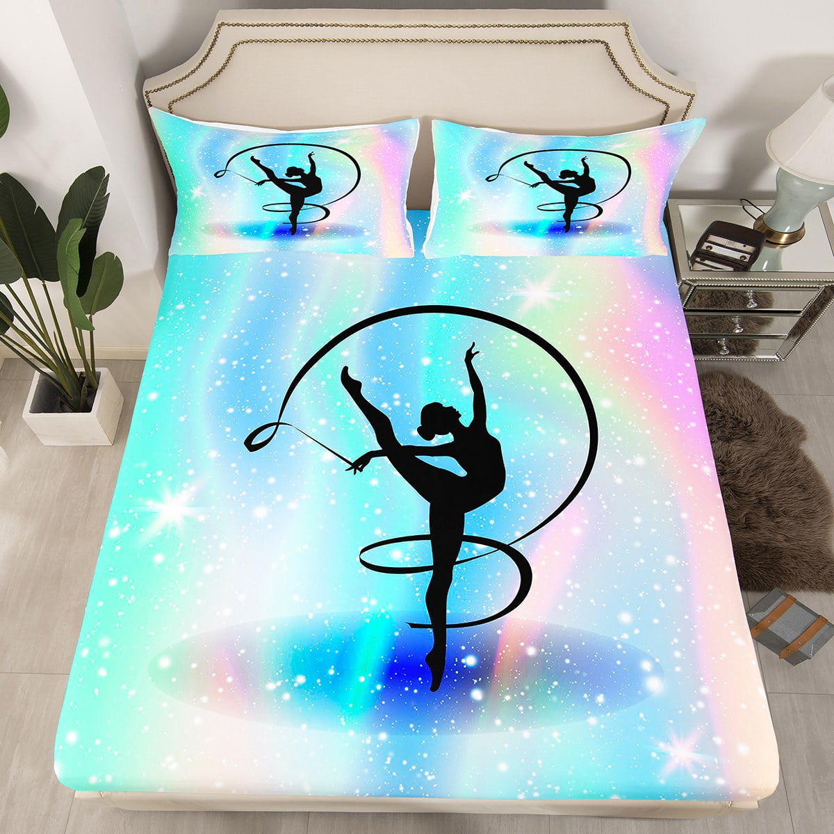 Gymnastics Bedding Set For Girls, Gymnastics Lover Fitted Sheet Queen Size Gymnast Gifts For ...