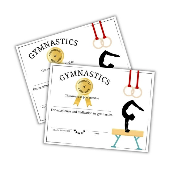 Gymnastics Certificate of Excellence Award 50pk 8.5x11 Paper Prints Balance Beam Floor Routine 1st Place Meet Achievement Coaches Program
