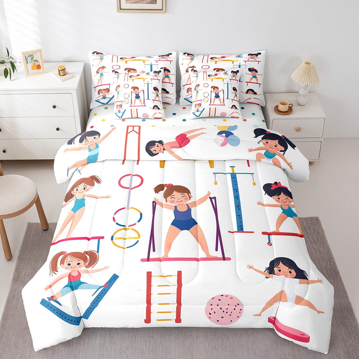Gymnastics Comforter Cover Sports Gymnast Bedding Set,Gymnastics Lovers 7 Pieces Bed In A Bag ...
