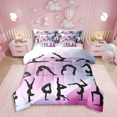 thumbnail image 1 of Gymnastics Comforter Set King Size,Dancing Lover Silhouette 7Pcs Bedding Set Woman Gymnast Room Decor,Cheerleading Sports Quilt Set Pink White Fitted Flat Sheet,2 Pillowcase, 1 of 5