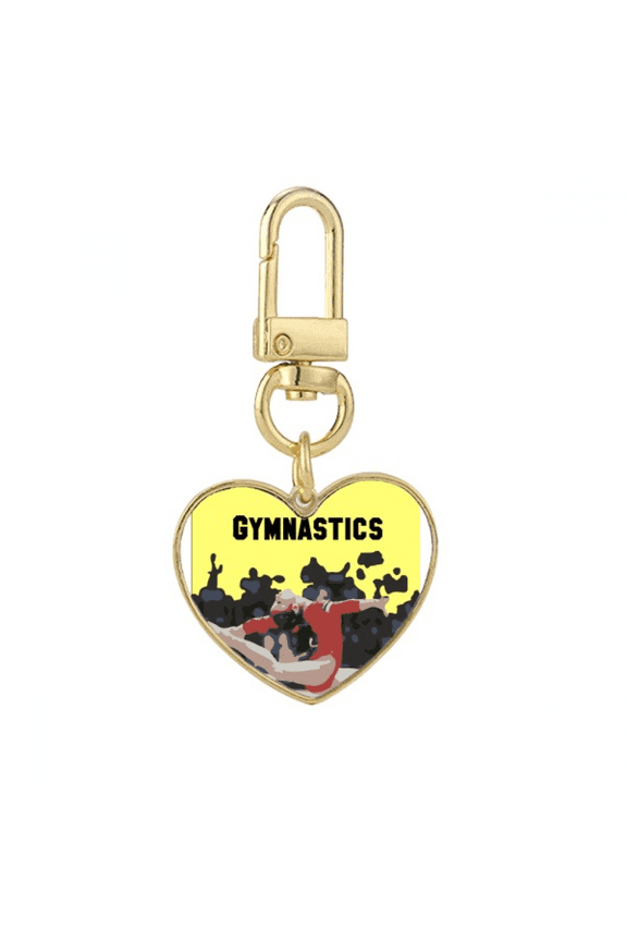 Gymnastics Competitive Art Gold Heart Keychain Metal Keyring Holder