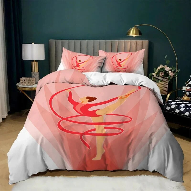 Gymnastics Duvet Cover Cute Girl Ballerina Dancer Bedding Set