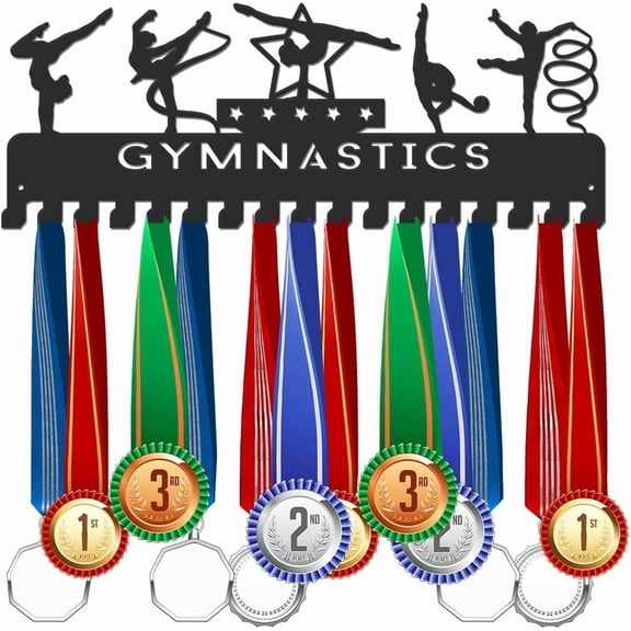 Gymnastics Hooks Ribbon Holder Display Gymnastics 17 Hooks Medal Holder Display Medal Rack Organizer Wall Mounted Home Living Room Room Decor Gift for Gymnast Black