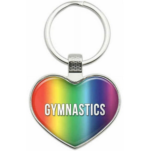 Gymnastics - I Love Sports Hobbies Metal Heart Keychain Key Chain Ring, Multiple Colors Available