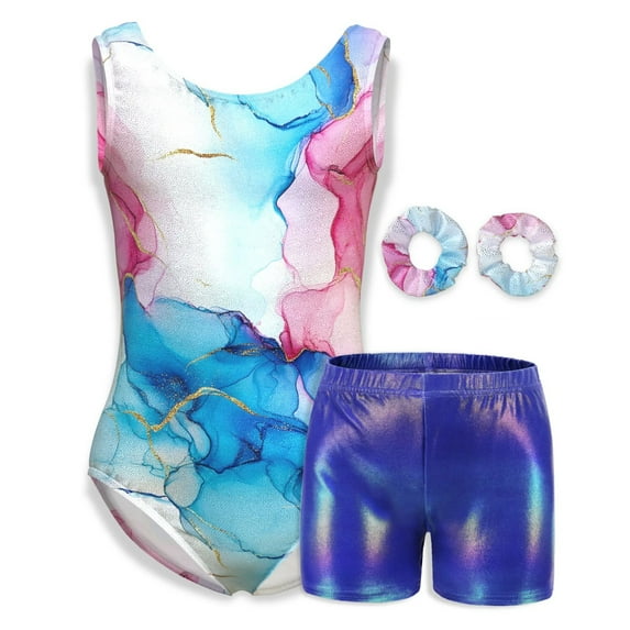 Gymnastics Leotard For Girls Marble Athletic Tumbling Outfits Sparkly Dance With Short