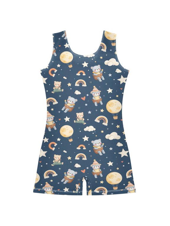 Gymnastics Leotard Sleeveless Bear Rainbow Clouds Hot Air Balloon Stretchy Dance Bodysuit Breathable Athletic Ballet Yoga Outfit for Ages 3-14
