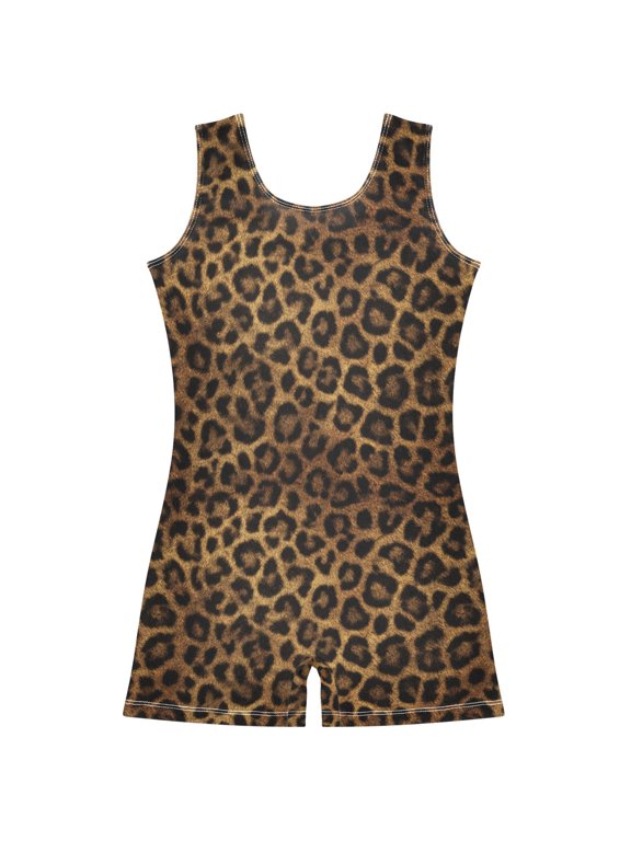 Gymnastics Leotard Sleeveless Beautiful Leopard Print Stretchy Dance Bodysuit Breathable Athletic Ballet Yoga Outfit for Ages 3-14