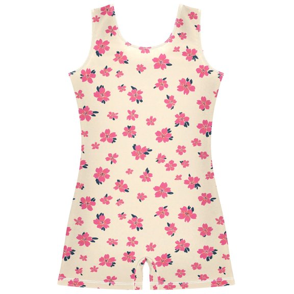 Gymnastics Leotard Sleeveless Cherry Blossom Light Orange Stretchy Dance Bodysuit Breathable Athletic Ballet Yoga Outfit for Ages 3-14