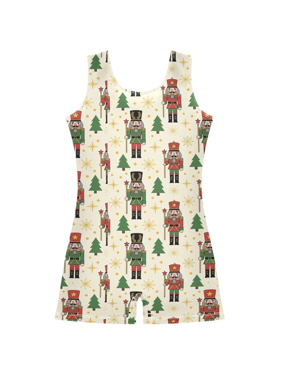 Gymnastics Leotard Sleeveless Christmas Nutcracker Stretchy Dance Bodysuit Breathable Athletic Ballet Yoga Outfit for Ages 3-14