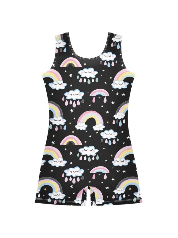 Gymnastics Leotard Sleeveless Cloud Rainbow Stretchy Dance Bodysuit Breathable Athletic Ballet Yoga Outfit for Ages 3-14