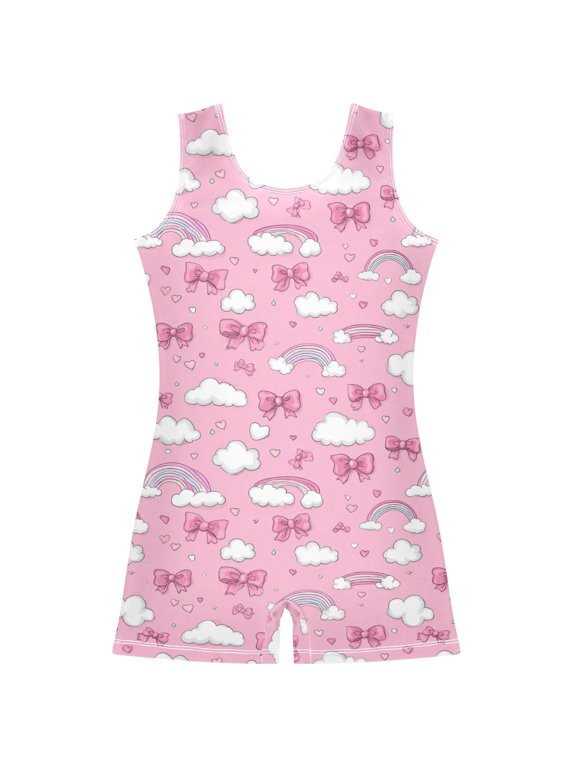 Gymnastics Leotard Sleeveless Clouds Love Rainbow Bow Stretchy Dance Bodysuit Breathable Athletic Ballet Yoga Outfit for Ages 3-14