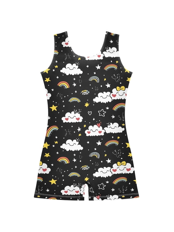 Gymnastics Leotard Sleeveless Clouds Rainbow Stretchy Dance Bodysuit Breathable Athletic Ballet Yoga Outfit for Ages 3-14