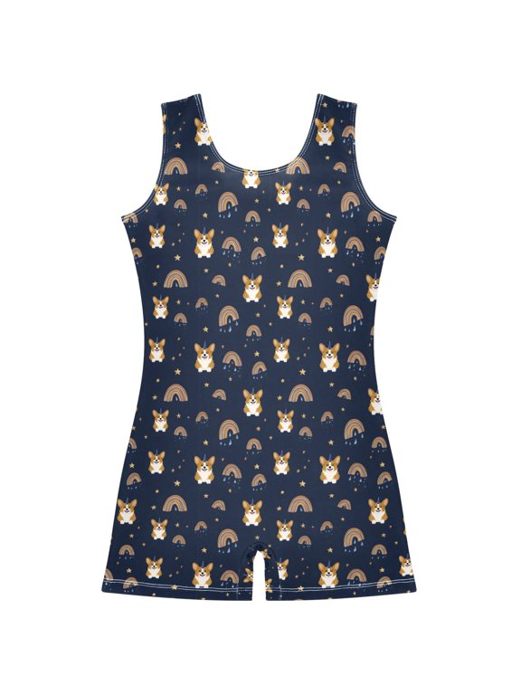 Gymnastics Leotard Sleeveless Corgi Rainbow Stretchy Dance Bodysuit Breathable Athletic Ballet Yoga Outfit for Ages 3-14
