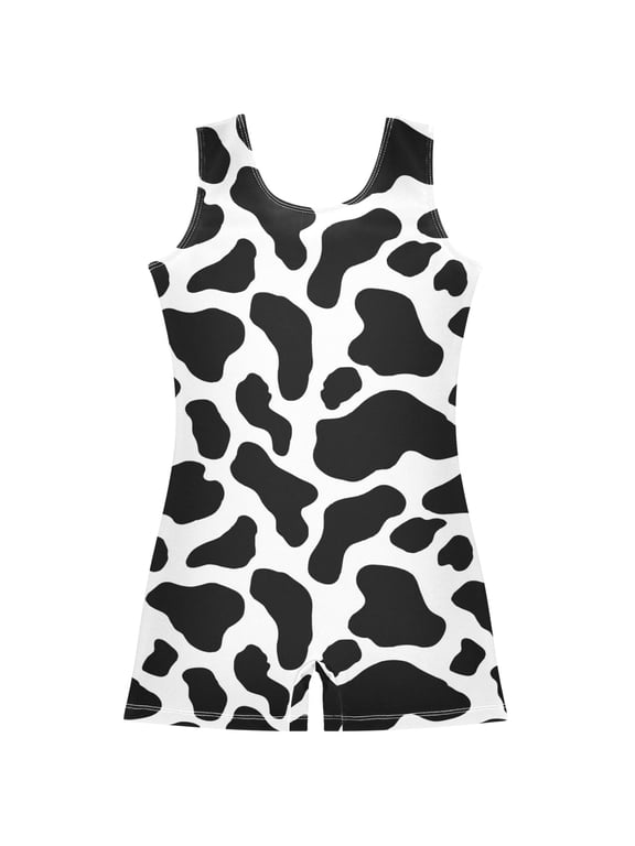 Gymnastics Leotard Sleeveless Cow Stripes Stretchy Dance Bodysuit Breathable Athletic Ballet Yoga Outfit for Ages 3-14