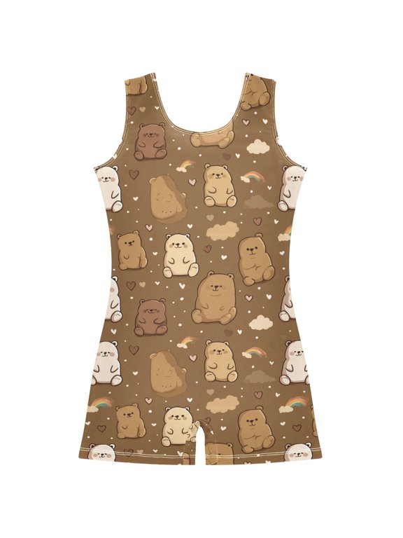 Gymnastics Leotard Sleeveless Cute Bear and Rainbow Stretchy Dance Bodysuit Breathable Athletic Ballet Yoga Outfit for Ages 3-14