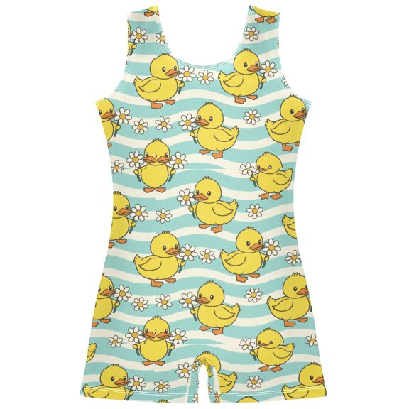 Gymnastics Leotard Sleeveless Ducks Stripes Daisy Flower Stretchy Dance Bodysuit Breathable Athletic Ballet Yoga Outfit for Ages 3-14