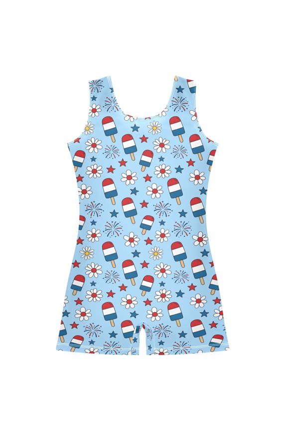 Gymnastics Leotard Sleeveless Flag Ice Cream Stretchy Dance Bodysuit Breathable Athletic Ballet Yoga Outfit for Ages 3-14