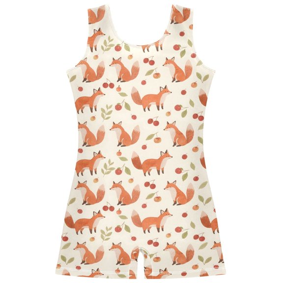 Gymnastics Leotard Sleeveless Fox Cherry Stretchy Dance Bodysuit Breathable Athletic Ballet Yoga Outfit for Ages 3-14