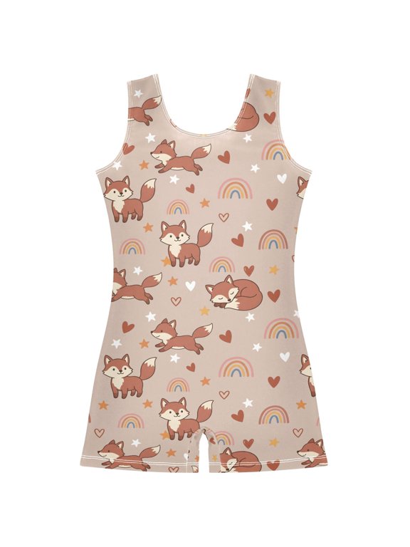 Gymnastics Leotard Sleeveless Fox Rainbows Stretchy Dance Bodysuit Breathable Athletic Ballet Yoga Outfit for Ages 3-14