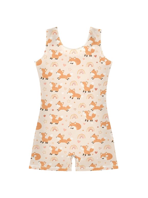 Gymnastics Leotard Sleeveless Fox Rainbows Stretchy Dance Bodysuit Breathable Athletic Ballet Yoga Outfit for Ages 3-14